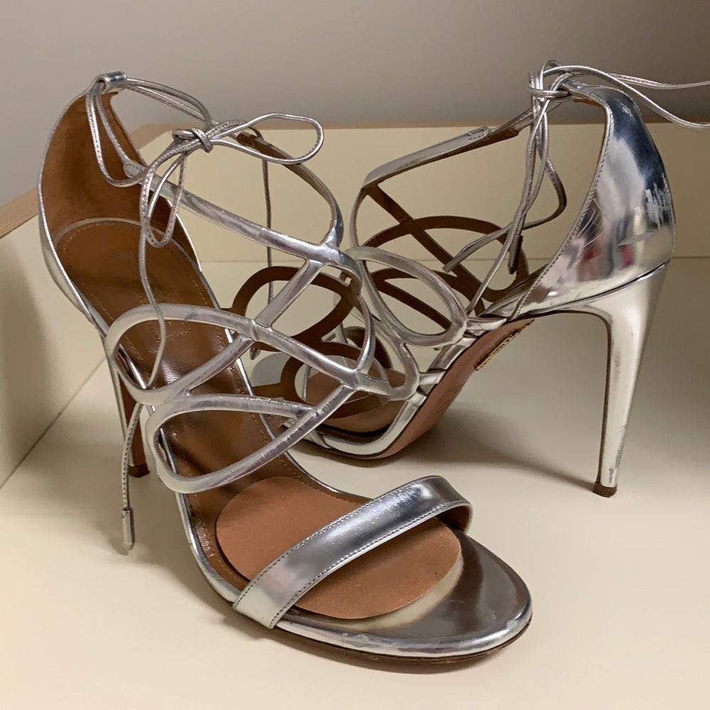 Aquazzura Firenze 9.5 silver strappy sandals